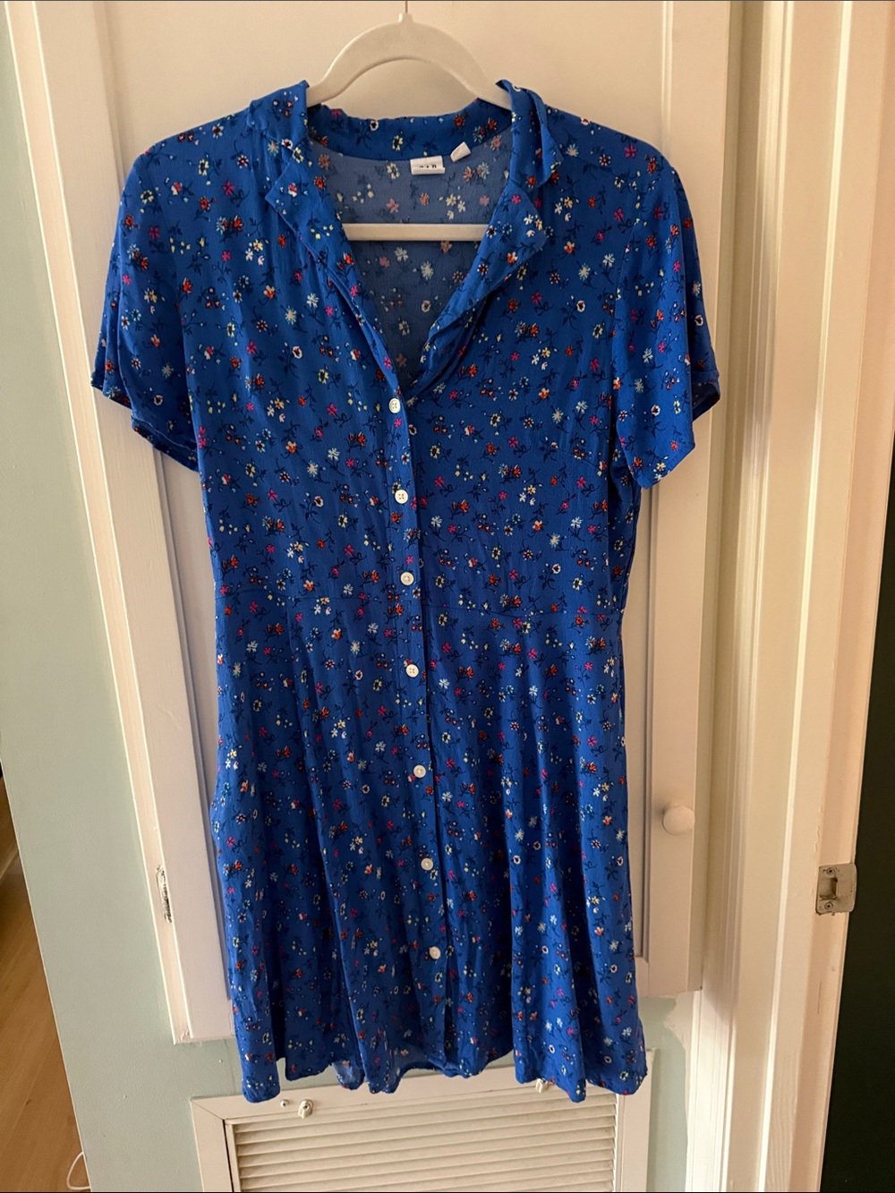 GAP Royal Blue Floral Button-Down Midi Dress